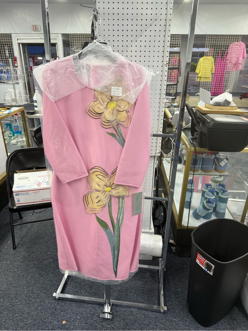 Pink Floral Long Dress with Large Yellow Flowers BY STELLA LOOKS